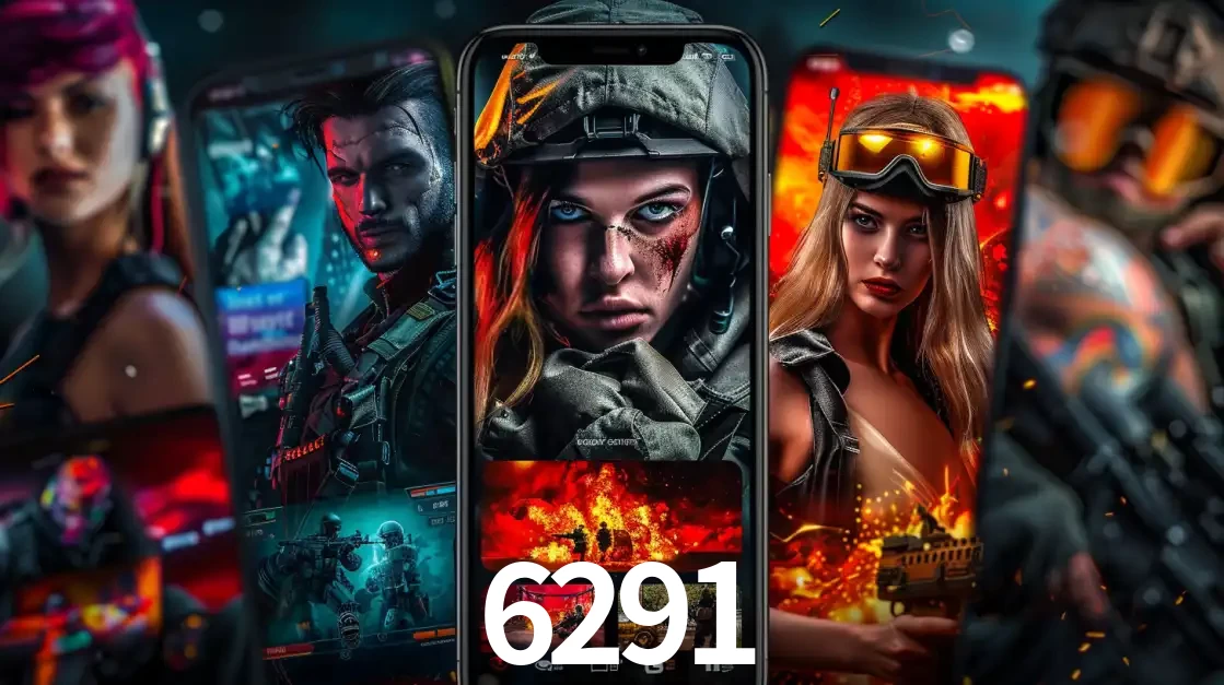 Montagem de telas de celular mostrando diversos personagens, masculinos e femininos, de um jogo de tiro, ilustrando a diversidade de equipes de e-sports para apostar no 6291.